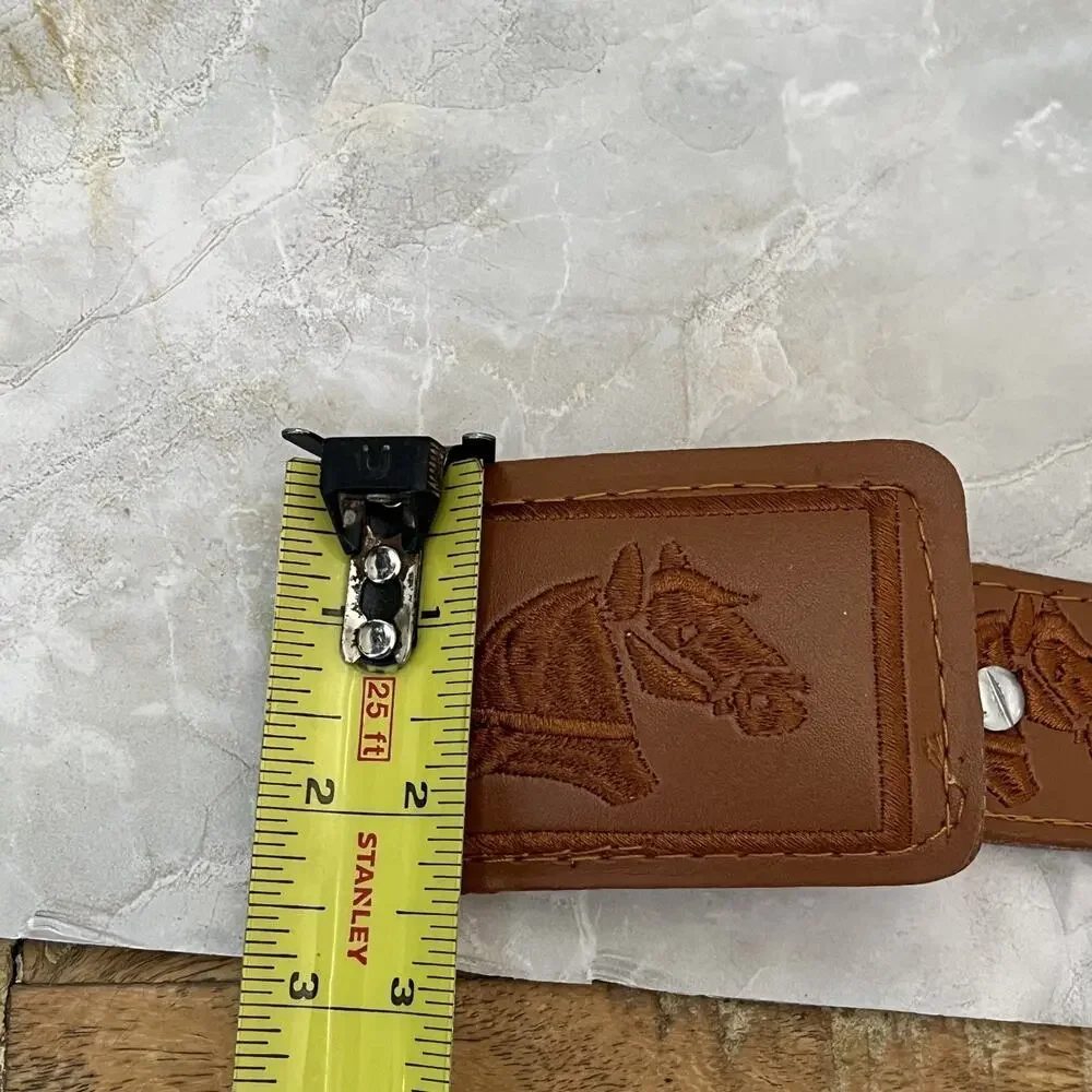 Equestrian Handcrafted Tan Leather Belt Men's Size 38 Horse Head Embroidery